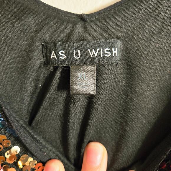 XL Multicolor Rainbow Sequin Party Dress–Black Lined Slip Dress Stretchy Sparkle - Picture 3 of 6